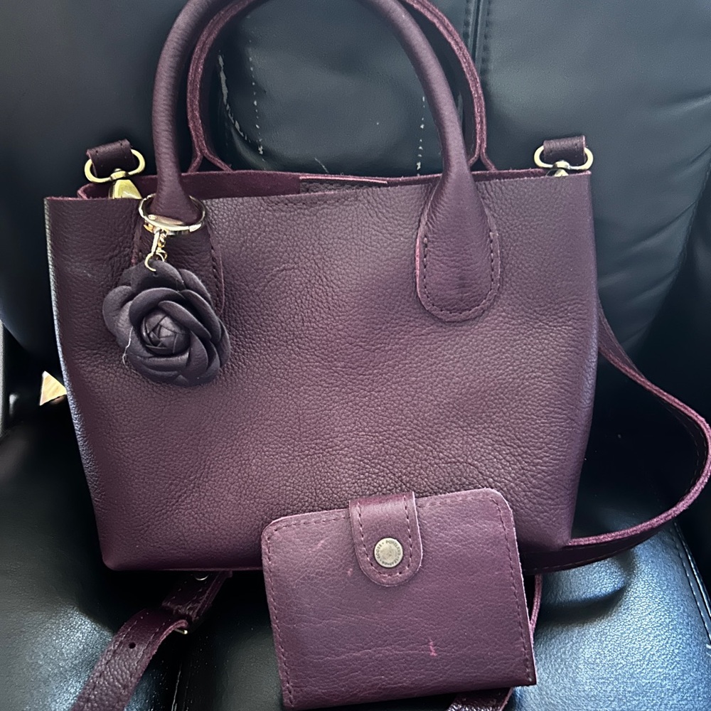Portland Leather Chic Plum small Tote Bag and Wallet Set